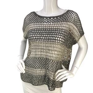 Eileen Fisher Womens Size S Top Open Knit Sweater Bateau Neck Cap Sleeve Striped